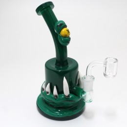 8'' Green Color With Teeth Monster Design Hand Made Art Dab Rig Water Pipe With 14 MM Male Banger