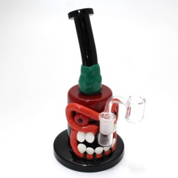 8'' Red/Black With Teeth Monster Design Hand Made Art Dab Rig Water Pipe With 14 MM Male Banger