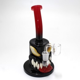 8'' Red Tongue With Teeth Monster Design Hand Made Art Dab Rig Water Pipe With 14 MM Male Banger