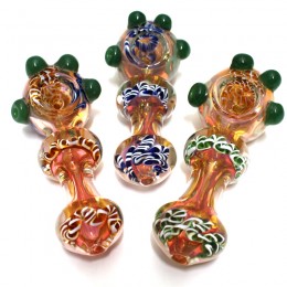 4.5'' Gold Fumed Green Cubed Design Heavy Duty Glass Hand Pipe 
