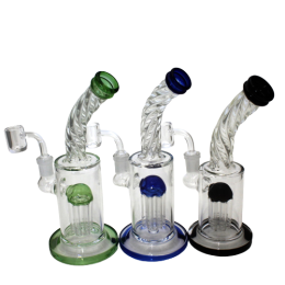 8'' Flat Bottom Tree Percolator Twisted Top Water Pipe With 14 MM Male Banger 