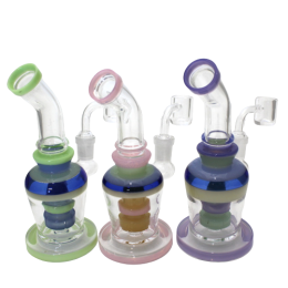 6'' Flat Bottom Tube Color Dab Rig Water Pipe With 14MM Male Banger 
