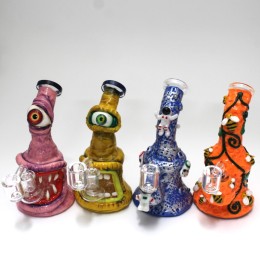 6'' Colorful Cyclops Monster  Dab Rig Shower Head Percolator Glass Water Pipe With 14 MM Male Banger 