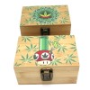 Small  Herb & Spice Bamboo Stash Box With decal on Top Glass Jar & 4 Part decal Grinder 40mm