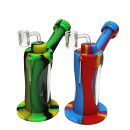 6'' Silicone With Glass Multi Color Side Arm Dab Rig Water Pipe With 14 MM Male Banger