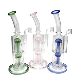 12'' Double Tree Percolator Water Pipe With 14 MM Male Banger 