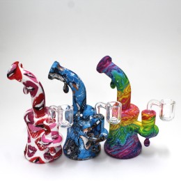 6'' Silicone Print Multi Color Dab Rig Water Pipe With 14 MM Male Banger 