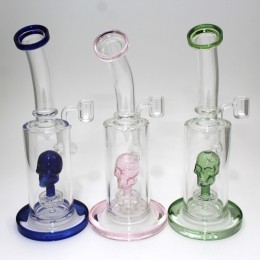 10'' Flat Bottom Skull Percolator Water Pipe With 14 MM Male Banger 