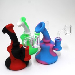 5'' Silicone double  Color Dab Rig Water Pipe With 14 MM Male Banger