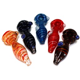 4'' Double Cubed Design Swirl Color  Glass Hand Pipe