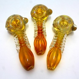 4.5" Gold Fumed Ribbed Design Heavy Duty Glass Hand Pipe