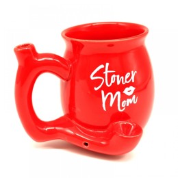 Red & White Stoner Mom Ceramic Fancy Design Cup With Hand Pipe
