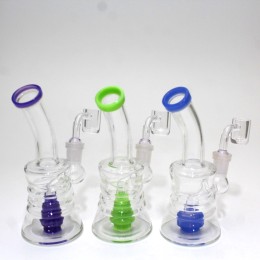 5.5" Tube Color Ribbed Design Water Pipe  With 14 MM Male Quartz Banger 