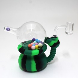 4" Silicon and Glass Fancy Design Water Pipe With 14 MM Male Banger 