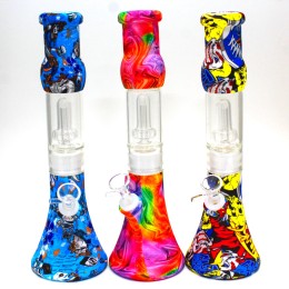 12" Silicone Printed Color Beaker with Glass percolator water pipe