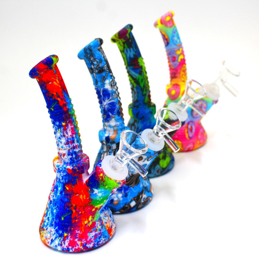 6" Silicon Printed Color small water Pipe