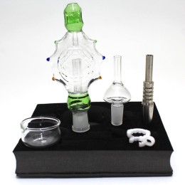 7" Turtle Design Glass Straw Kit - 14mm