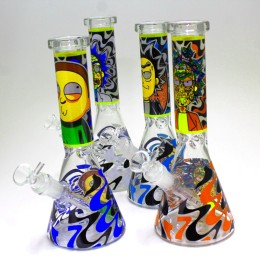 10'' Glow in The Dark Beaker Decal Art Design Colorful Water Pipe With 14 MM Male Bowl Glass On Glass