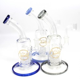 8" CALI CLOUDX FLAT BOTTOM COLOR RING WATER PIPE W/ SHOWER HEAD PERCULATOR WITH 14 MM MALE BANGER 