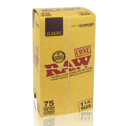 RAW Classic Pre-Rolled Cones 1¼ Size 75 Cones Per Box
