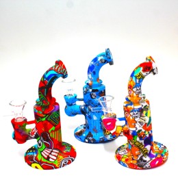 6" Silicon 2 Part Multicolor Water Pipe With 14mm Male Handle Bowl G-G