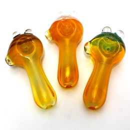 4" Cube Head Thick Gold Fumed Heavy Duty Glass Hand Pipe