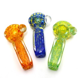 4.5" Flat Big Cube Design Swirl Color Thick Heavy Duty Glass Hand Pipe  