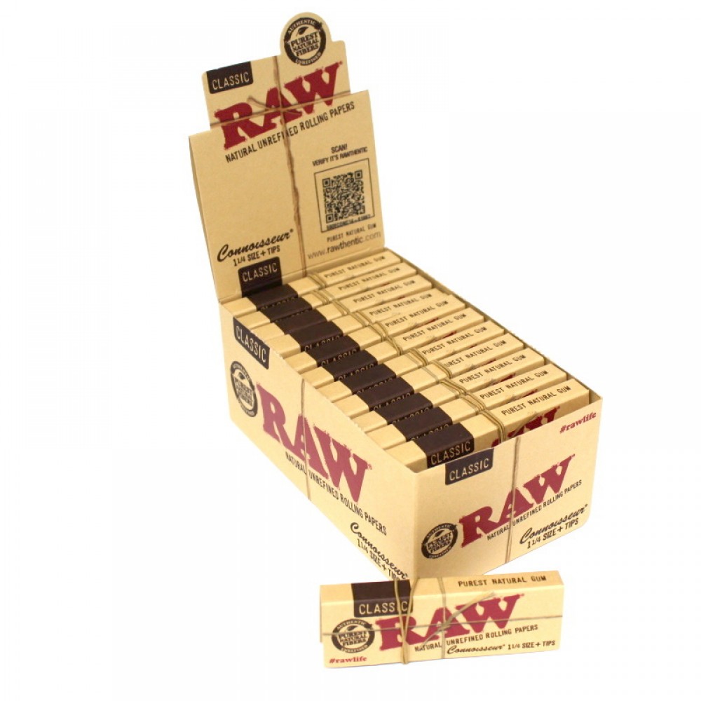 Raw Papers-Classic Connoisseur 1 1/4 Size+Tips-24 Count