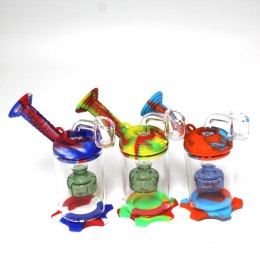 5'' Silicone With Glass Side Arm Dab Rig Water Pipe With 14 MM Male Banger