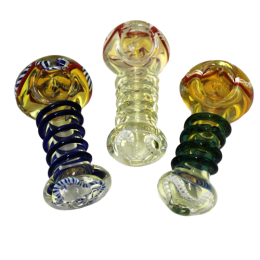 4'' Coil Design Swirl Color Head Heavy Duty Glass Hand Pipe