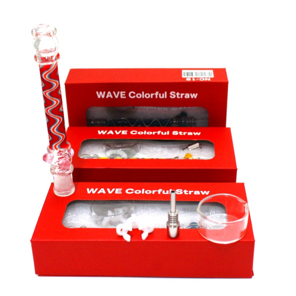 NC - 19 WAVE Colorful Glass Honey Straw With 10 MM Ti Nail 