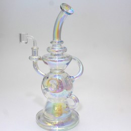 11.5'' Flat Bottom Double Recycle Design With 4 Holes Dab Rig Water Pipe14 MM Male Banger 