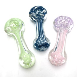 4'' Clear With Swirl Color Heavy Duty Glass Hand Pipe 