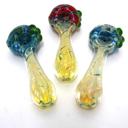 4'' Silver Fumed With Color Head Heavy Duty Glass Hand Pipe 
