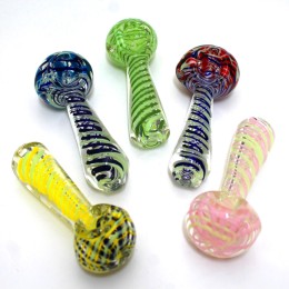 4'' Bright Color Swirl Design  Heavy Duty Glass Hand Pipe 