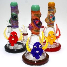 9'' Beaker Base With 3 Horns 3 Eyes Decorated Water Pipe G-G 