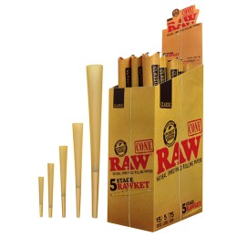 Raw Cone 5 Stage Rawket Rolling Paper 15 packs Per Box /5 Cones Per Pack /75 Cones Per Box