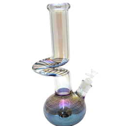 14'' Round Base Zig Zag Colorful Heavy Water Pipe With 14 MM Male Bowl Glass On Glass 