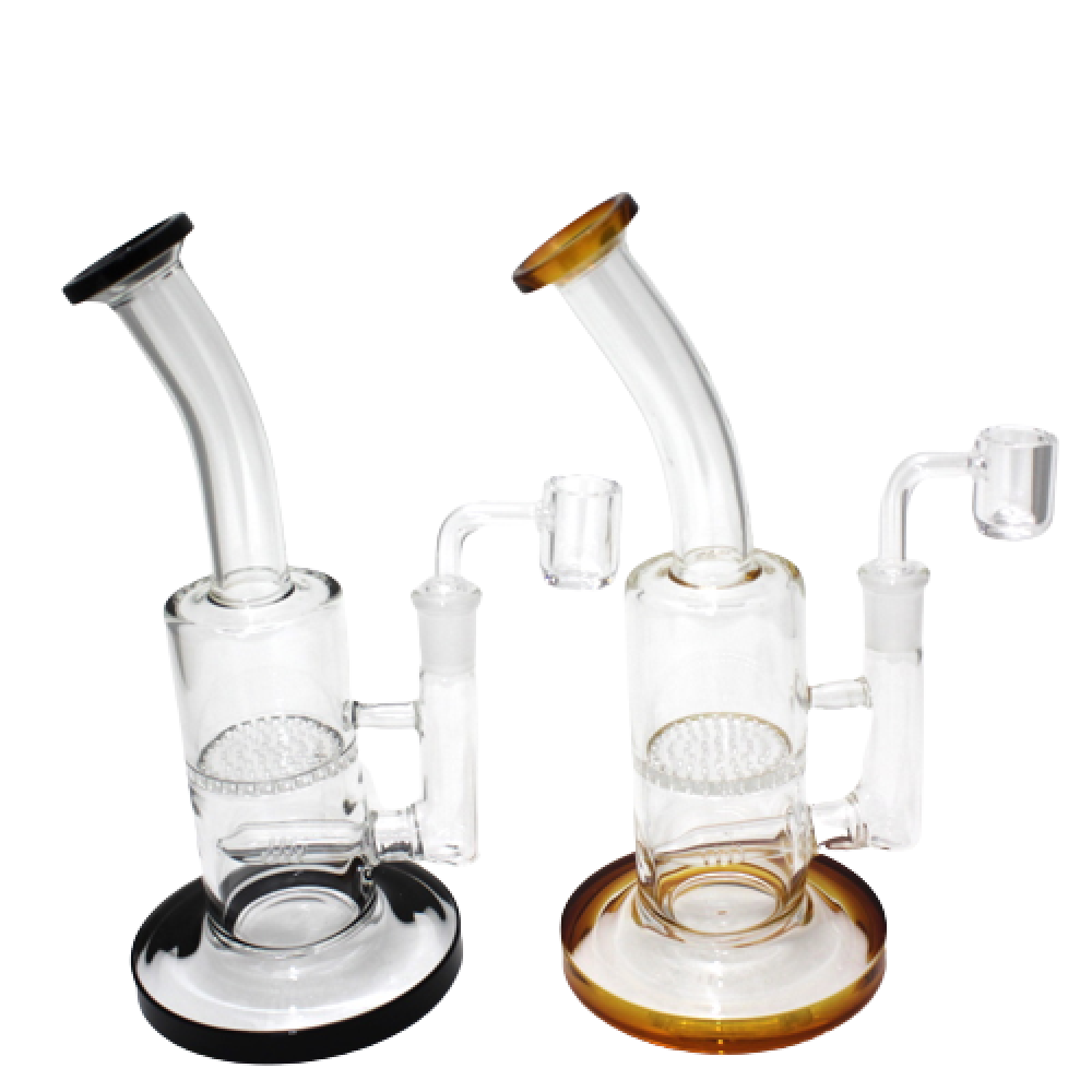 9'' Flat Bottom Inline With Honey Comb Dab Rig Water Pipe With 14 MM Male Banger 