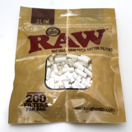 Raw Slim Natural Unrefined Cotton Filters 200 Per Bag 