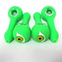 4'' Silicone Green  Color Hand Pipe With Glass Bowl 