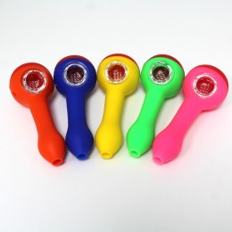 4'' Silicone Mixed  Color Hand Pipe With Glass Bowl 