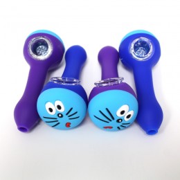 4'' Silicone Blue / Purple Color Hand Pipe With Glass Bowl 