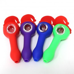 4'' Silicone Assorted Color Hand Pipe With Glass Bowl
