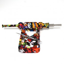 8'' Silicone Printed Color  Nectar Kit With Titanium Nail 14 MM & Metal Dabber 