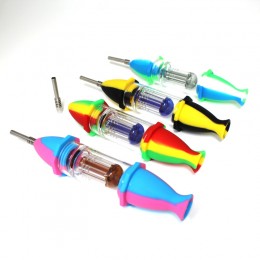 8'' Silicone Multi Color  With Glass Tree Percolator Straw Kit  10 MM 