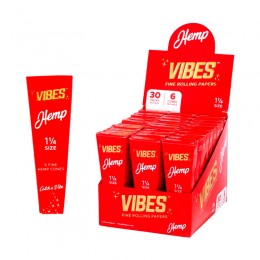 Vibes Cone Hemp Red 1 1/4 Size 30 Packs Per Box / 6 Cones Per Pack 