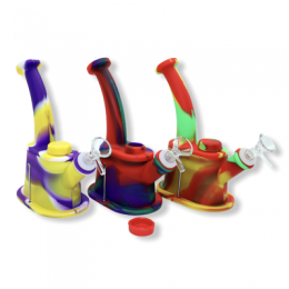 8" Flat Silicone  Dab Rig with Container & Metal Dabber 