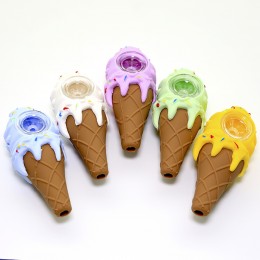 4.5'' Silicone 2 Part Ice Cream Shape Hand  Pipe W / Glass Bowl