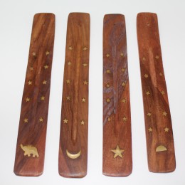 10" Wooden incense holder -Star/Sun/Moon Face